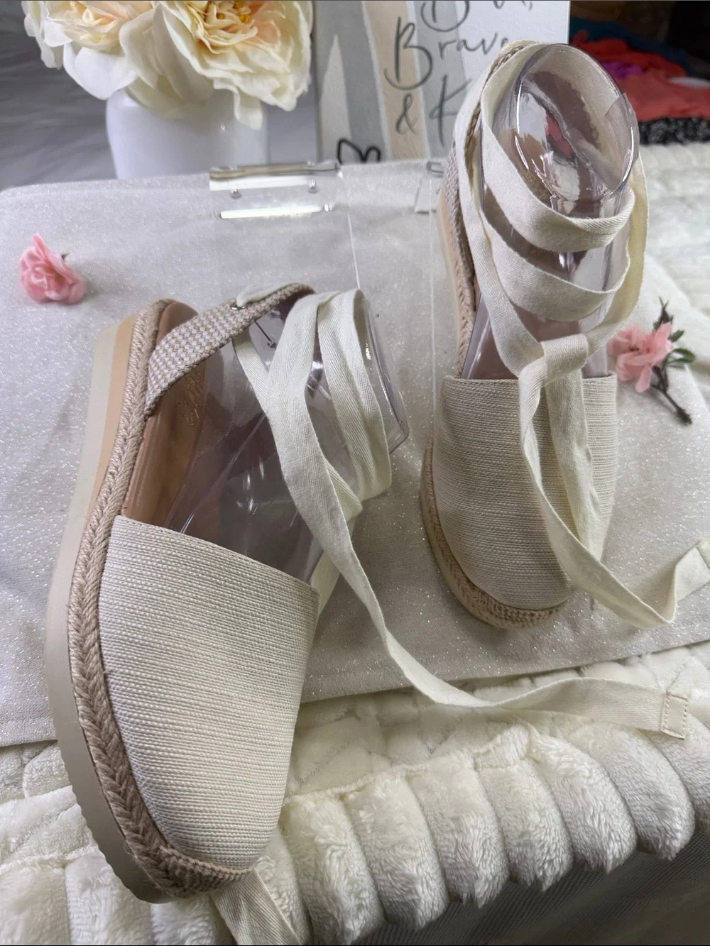 Vince Camuto Cream Ankle-Tie Espadrille Wedges